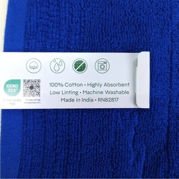 LACOSTE Bath Towel Navy Blue 100% Coton 30” x 52” Crocodile Logo Low Linting - Picture 5 of 7